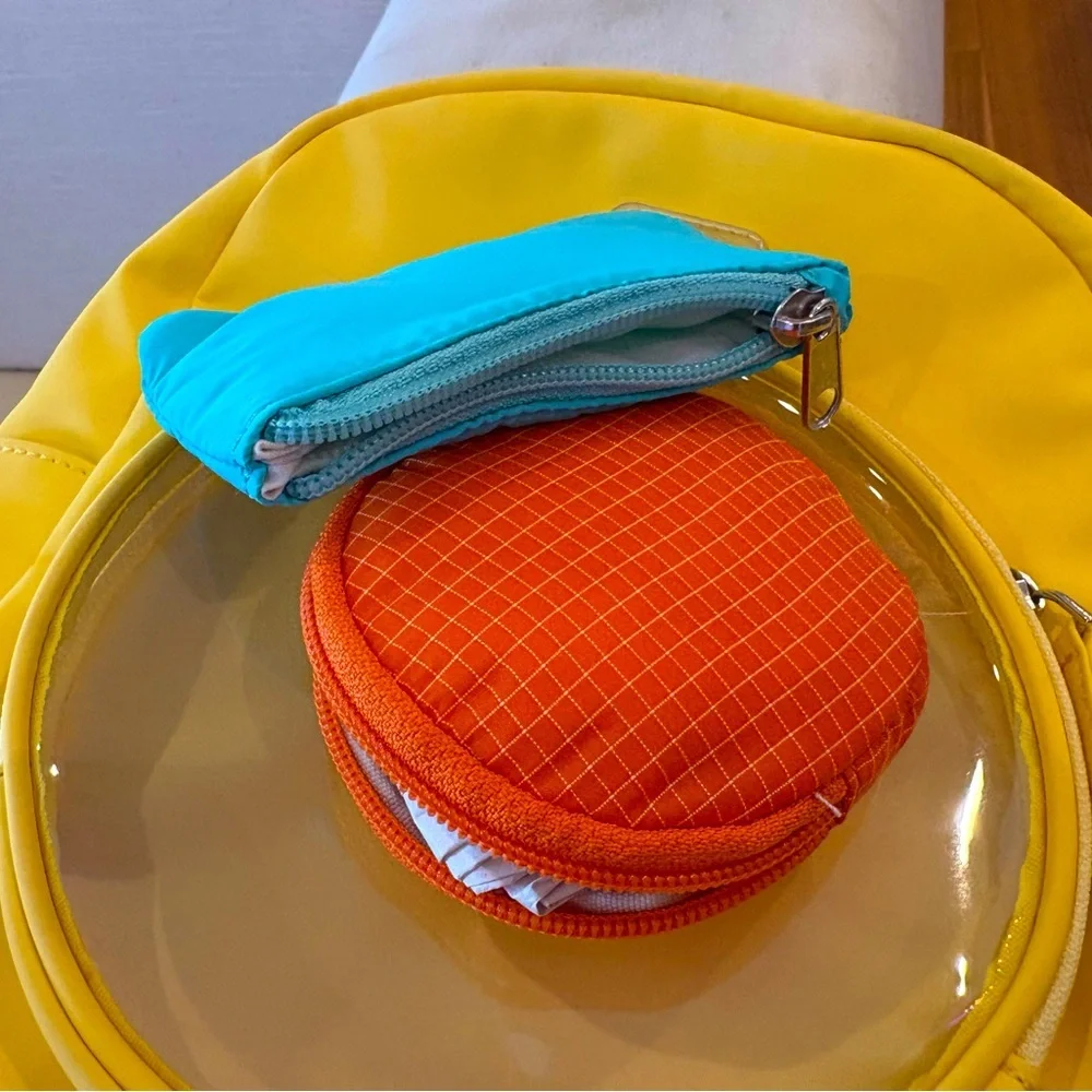 NWT ☀️SUNVENO Vibrant Yellow Kids Backpack with Transparent Pocket w 2 Mini bags